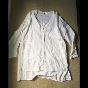 Free People White Tunic Button Up Shirt, XS